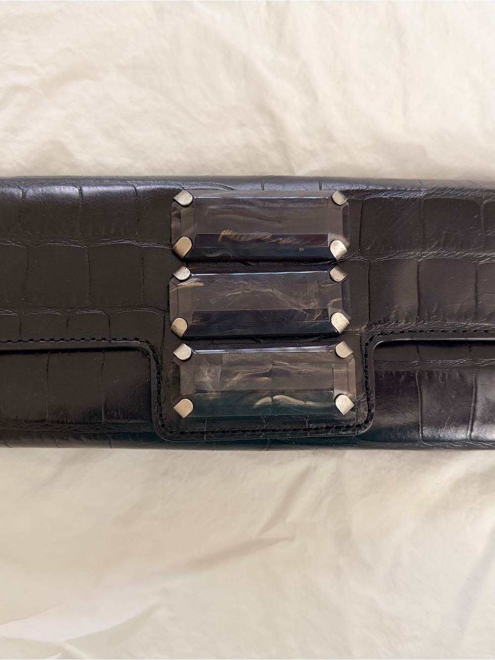 Elie Tahari Black Leather Bag with Fuchsia Lining